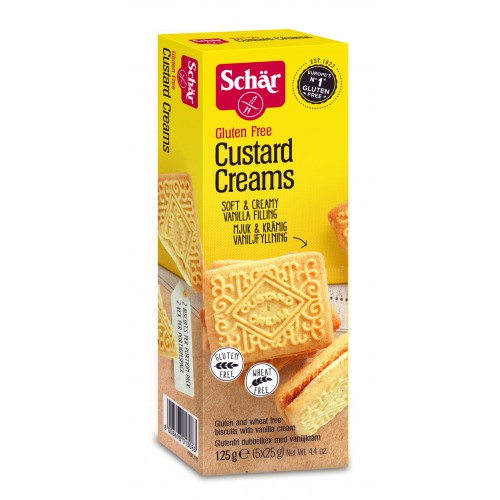 DR. SCHAR - Biscuiti Custard Creams fara gluten, cu crema de vanilie 125g