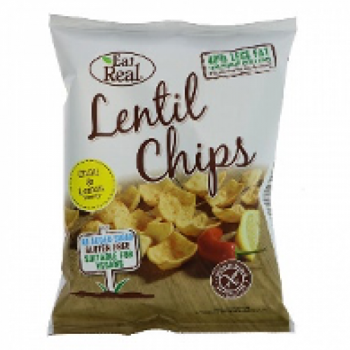 EAT REAL - Chips din faina  de linte cu chili si lamaie 113g